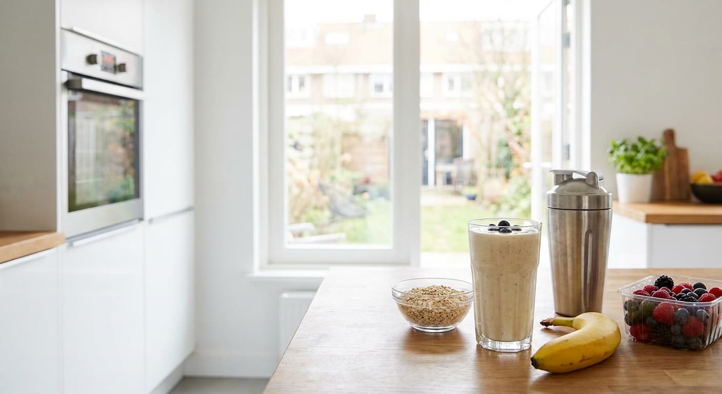 Ontbijtshake op een keukentafel