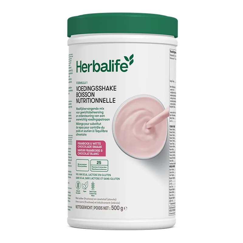 Herbalife Formule 1 shake Frambozen en witte chocola (Gluten-, soja- en lactosevrij)