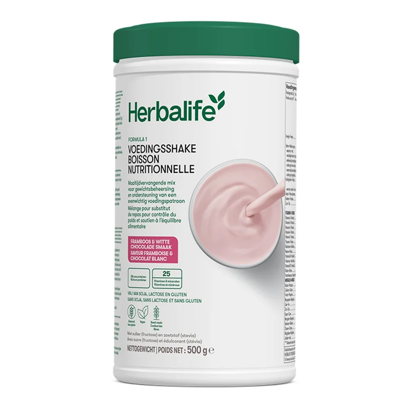 Herbalife Formule 1 shake Frambozen en witte chocola (Gluten-, soja- en lactosevrij)